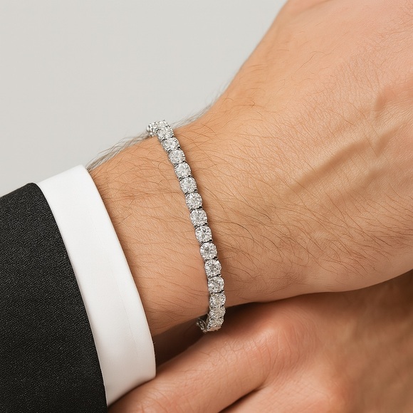 Tennis Bracelet Gold Plated 4.0mm Round Cubic Zirconia - Picture 3 of 4